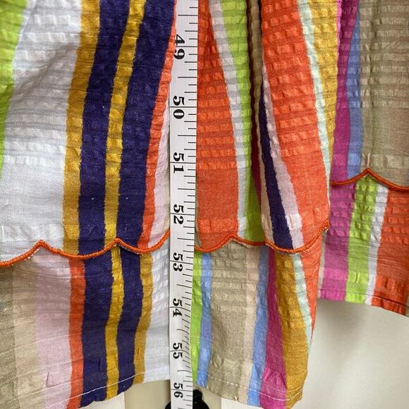 Rue de la Lune Sabi Dress Size ML Pink Multi Ruffle Cotton Stripe Maxi Colorful - Picture 14 of 14